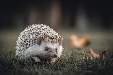 Hedgehog exploring grassy ground looking forward
