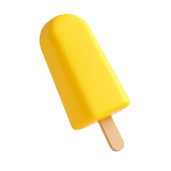 A 3d render of a yellow popsicle with a wooden stick isolated on a black plain background simple design isolated on transparent background