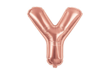 Fototapeta premium Rose gold foil balloon letter y floating on transparent background, perfect for party decorations, invitations, and social media graphics