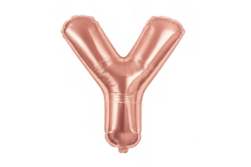 Rose gold foil balloon letter y floating on transparent background, perfect for party decorations, invitations, and social media graphics