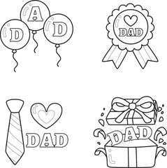 Coloring pages of father's day items illustration.