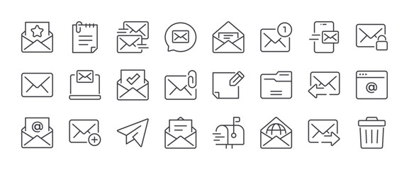 Mail line icons set. Outline web icons. Editable stroke