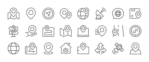 Location line icons set. Outline web icons. Editable stroke