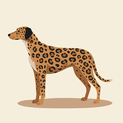 Fototapeta premium Standing Dog with Leopard Print Coat on a Neutral Background