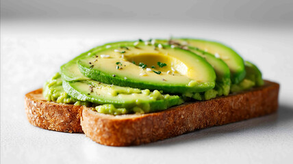 Tempting avocado toast in the minimalist corner on a white background in a clean food photography style with studio glow radiance high resolution Static S