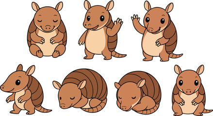 vector illustration of armadillo funny cartoon mascot cute character cartoon with 7 poses  © weng