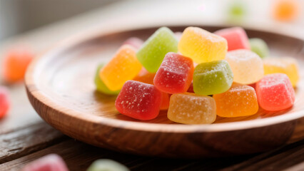 Colorful Jelly Candies on Wooden Plate