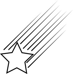 Shooting star icon in trendy outline style. Meteorite and comet symbol. Flying comet with tail, falling meteor, abstract galaxy element on transparent background. Star trail vector illustration sign.