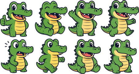 vector illustration of crocodille alligator reptile funny cartoon mascot cute character cartoon with 8 poses 01 © weng