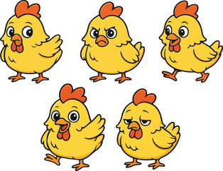 vector illustration of chicken hen rooster funny cartoon mascot cute character cartoon with 5 poses