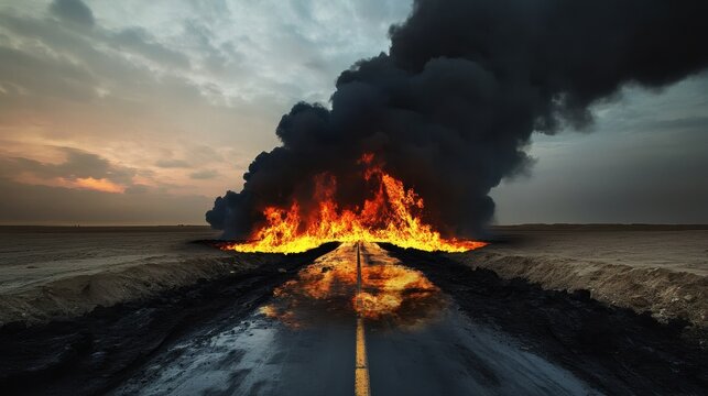 Iraq War Aftermath: Black Blaze and Environmental Disaster from Oil Well Fire in Kuwait