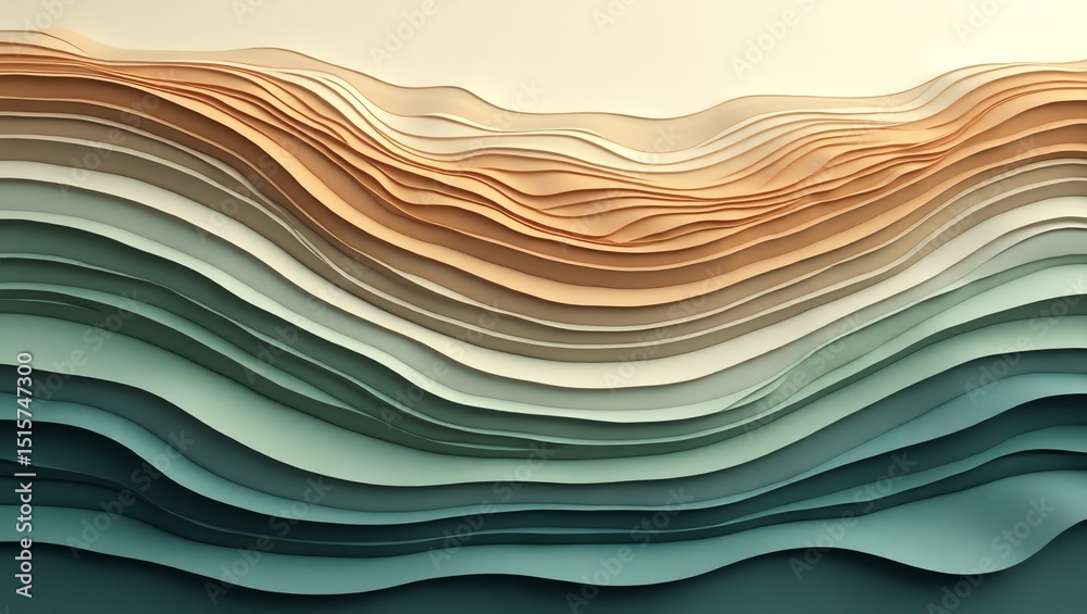 Poster abstract wavy layers with gradient color transition creates a calm visual