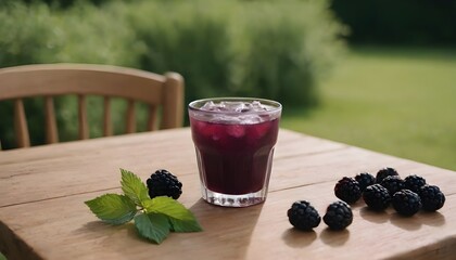 blackberry lemonade on a table outside