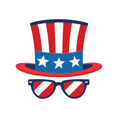 patriotic vector illustration of Uncle Sam hat and sunglasses with American flag colors isolated on white background