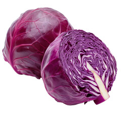 Obraz premium Fresh red cabbage on white background showcasing vibrant color and texture, fresh red cabbage isolated on white background