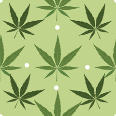 Hemp seamless pattern background with different leaves, herbal medicine and cannabis concept vector,illustration