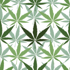 Hemp seamless pattern background with different leaves, herbal medicine and cannabis concept vector,illustration