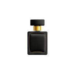 Elegant black perfume bottle with gold accents.
