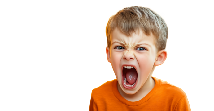 A child cries on isolated transparent packground. The crying child highlights the emotional pain and turmoil caused by parental arguments. Generative AI.