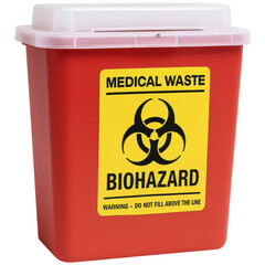 Waste Management theme, Medical waste disposal container with biohazard label. transparent background.
