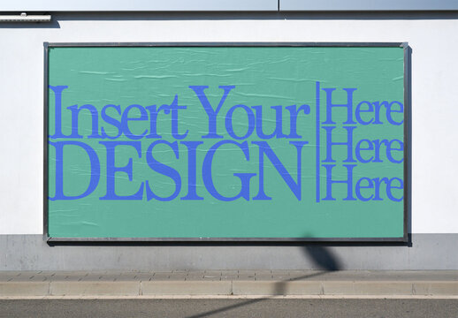 Advertising template displayed on an urban building wall.