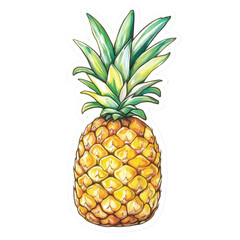 Pineapple sticker design featuring vibrant colors on a clean Transparent background, Pineapple sticker on PNG background