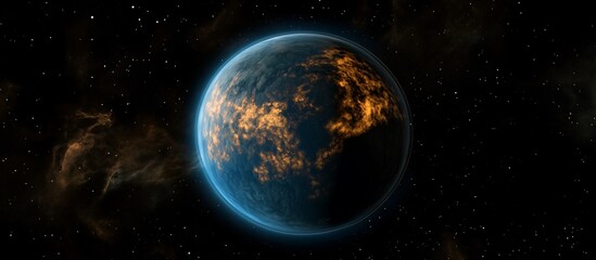 Obraz premium Glowing planet in dark space with nebula.