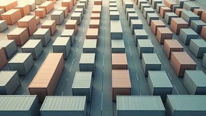 Fototapeta premium Aerial View of Shipping Containers Arranged in Rows Logistics and Transportation