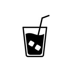 Iced Drink Glass with Cubes and Straw for Cool Refreshment