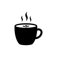 Steaming Mug Icon with Leaf Latte Art for Coffee Beverage Design