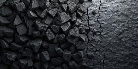 A pile of coal with a crack running through it
