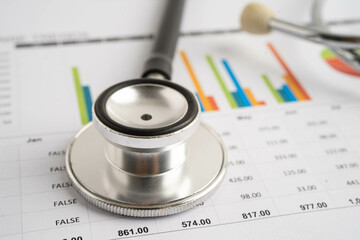 Stethoscope on chart paper, Financial, account, statistics and business data medical health.