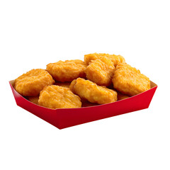 Golden Chicken Nuggets in Red Tray – Isolated on Transparent Background

