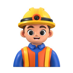 3D Contractor Avatar Icon wearing a hard hat. Perfect for construction, engineering, and building service themes.