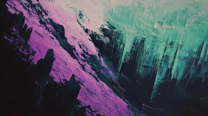 An abstract painted landscape using shades of purple and teal colors