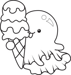 Outline of Funny white ghost in activities stickers.