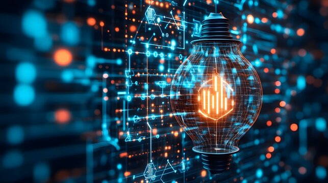 Innovative lightbulb design with intricate digital circuitry.