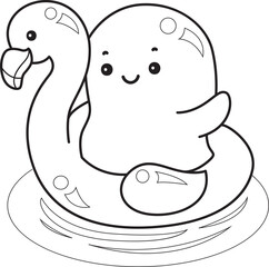 Outline of Funny white ghost in activities stickers.
