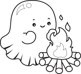 Outline of Funny white ghost in activities stickers.