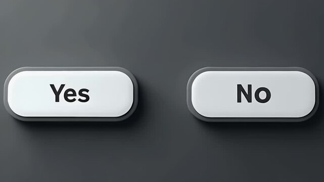 Minimalist concept of a split screen showing &ldquo;Yes&rdquo; and &ldquo;No&rdquo; buttons, finger tap choosing &ldquo;No.&rdquo; Flat UI/UX metaphor for user rejection or opting out of service.

