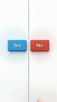 Minimalist concept of a split screen showing &ldquo;Yes&rdquo; and &ldquo;No&rdquo; buttons, finger tap choosing &ldquo;No.&rdquo; Flat UI/UX metaphor for user rejection or opting out of service.

