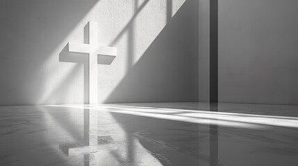 Naklejka premium Monochromatic Cross Shadow in Minimalist White Room