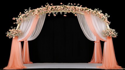 Elegant floral arch with draping fabric and lush flower arrangements
