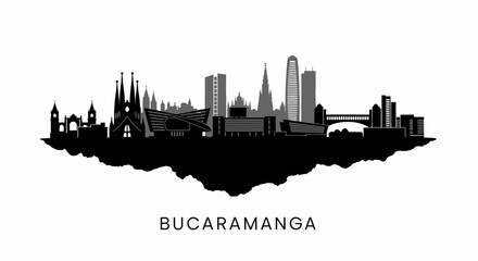 Naklejka premium Bucaramanga Skyline Vector with Colombia, and Silhouette.