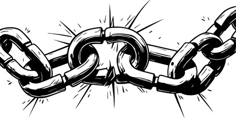 Breaking the chains symbolic representation of freedom and resilience graphic art black and white abstract perspective