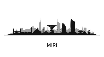 Miri Skyline Sarawak with Malaysia Silhouette.