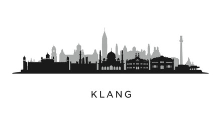 Obraz premium Klang Skyline Vector with Malaysia Cityscape, and Silhouette.