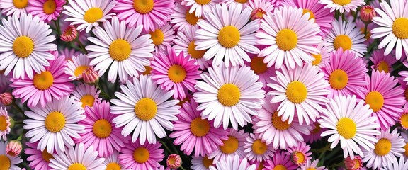 Seamless spring floral pattern featuring delicate daisy blossoms in vibrant hues, illustration, yellow