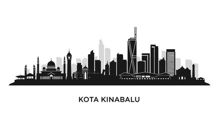 Obraz premium Kota Kinabalu Skyline Malaysia Cityscape Silhouette.