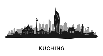 Naklejka premium Kuching Skyline with Malaysia Cityscape Silhouette.